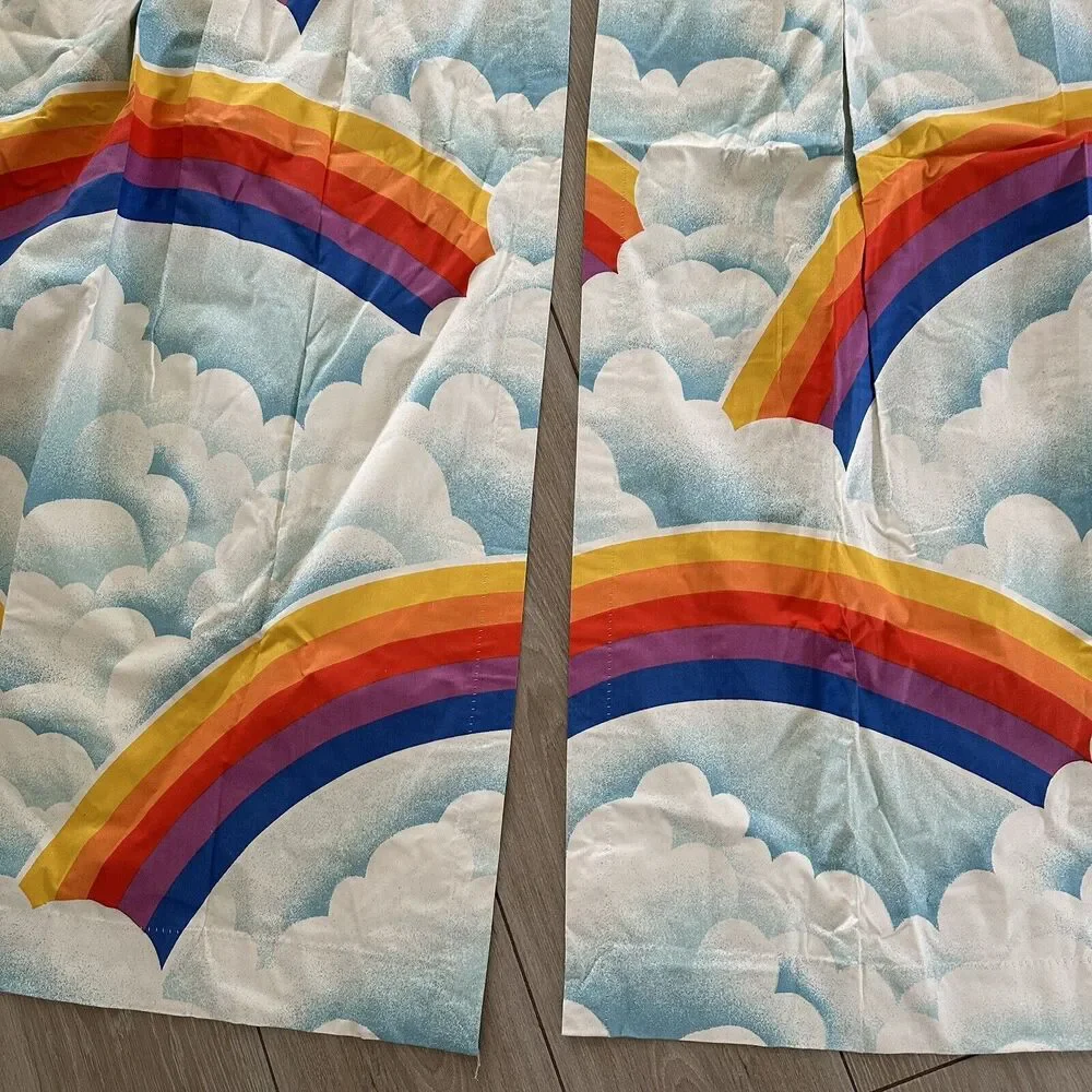Vintage Sears Roebuck Rainbow Clouds Drapes Curtain Panels Set of 2 Pinch Pleat